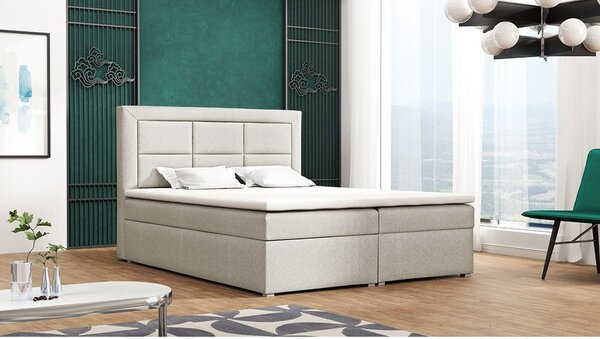 Boxspringová manželská posteľ s úložným priestorom 140x200 PALIGEN 1 - krémová + topper ZDARMA