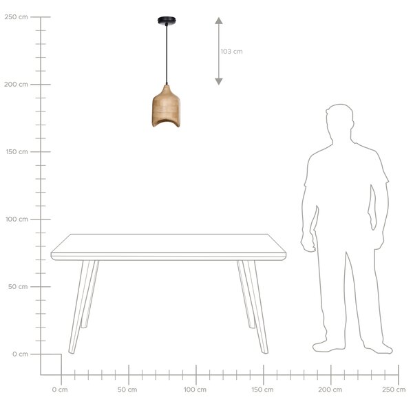 Závesná lampa svetlohnedá mangové drevo okrúhle tienidlo na strop moderný štýl kuchyňa jedáleň