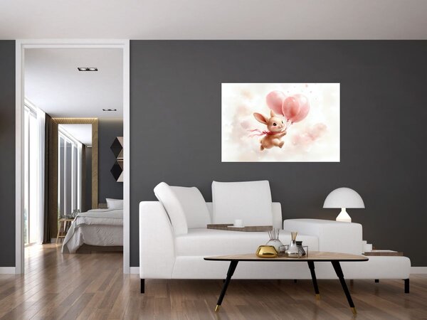 Obraz - Zajačik s balónikmi (90x60 cm)