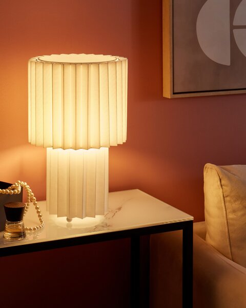 Stolná nočná lampa biela ľanový podstavec ľanové tienidlo 40 cm moderný štýl obývacia izba spálňa