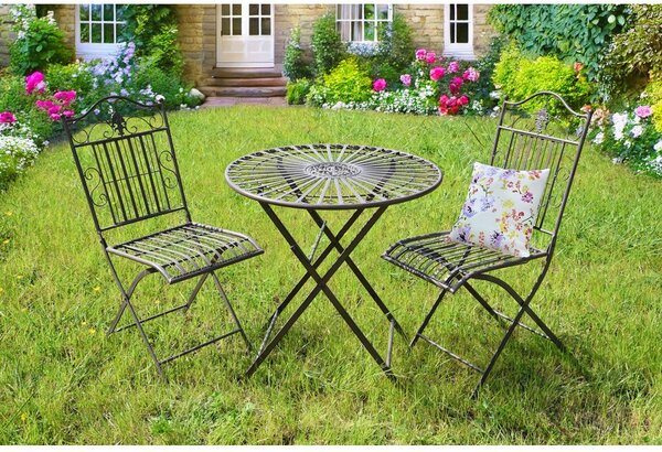 Tmavohnedá kovová záhradná jedálenská súprava pre 2 osoby – Garden Pleasure