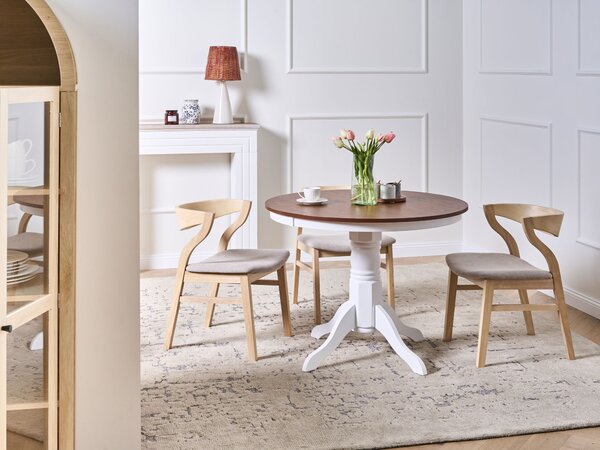 Jedálenský stôl hnedý jaseň dyha kaučukové drevo MDF ø 100 cm okrúhly vintage vidiecky štýl