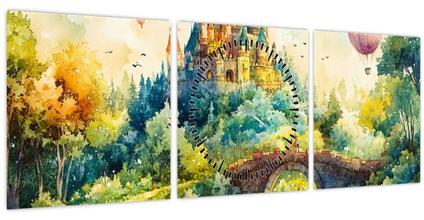 Obraz - Rozprávkový zámok (s hodinami) (90x30 cm)