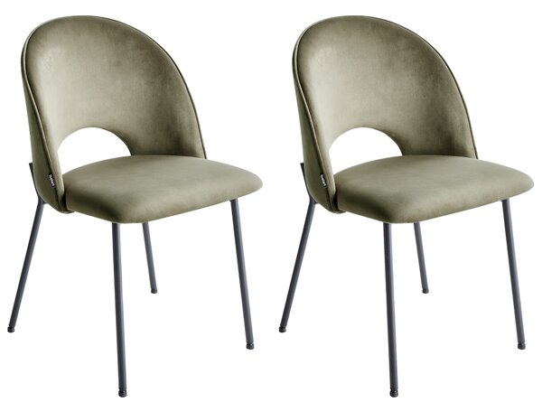 Sada 2 jedálenských stoličiek zelené zamatové čalúnenie čierne nohy retro glamour