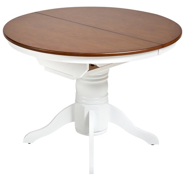Rozkladací jedálenský stôl hnedý jaseň dyha kaučukové drevo MDF 106/150 cm okrúhly vintage vidiecky štýl