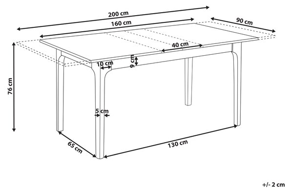 Rozkladací jedálenský stôl svetlý jaseň MDF 160/200 x 90 cm dyhovaná vrchná doska moderný dizajn kuchynský stôl