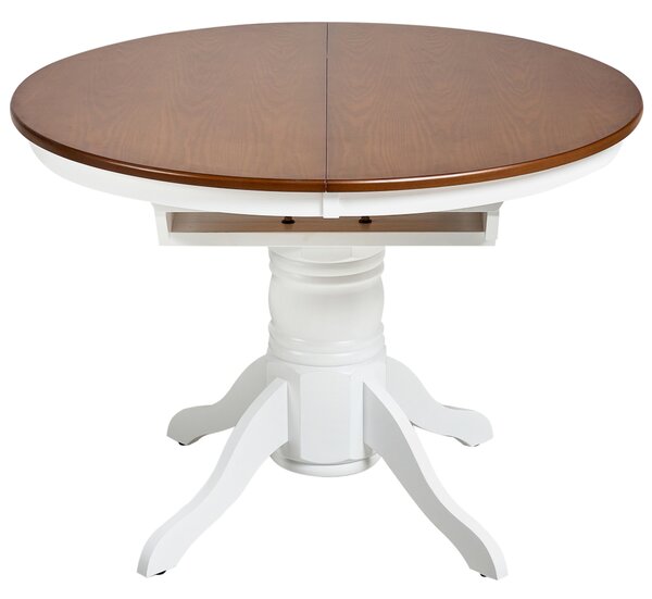 Rozkladací jedálenský stôl hnedý jaseň dyha kaučukové drevo MDF 106/150 cm okrúhly vintage vidiecky štýl