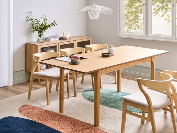Rozkladací jedálenský stôl svetlý jaseň MDF 160/200 x 90 cm dyhovaná vrchná doska moderný dizajn kuchynský stôl