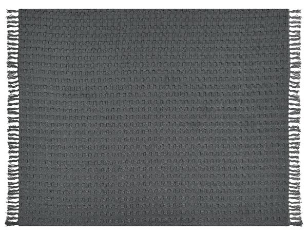 Prikrývka na posteľ tmavosivá bavlnená 150 x 200 cm deka so strapcami klasický dizajn spálňa