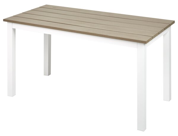 Záhradný konferenčný stolík svetlé umelé drevo vrchná doska 96 x 52 cm biely hliníkový rám moderný štýl záhrada exteriér