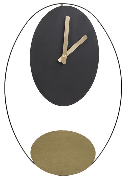 Nástenné hodiny čierne a zlaté oceľové kovové 31 x 45 cm moderný minimalistický dizajn bez číslic doplnky do obývacej izby