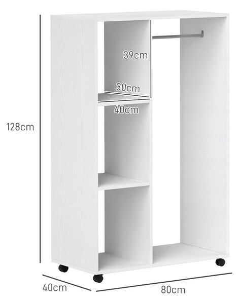 HOMCOM Mobilná šatníková skriňa 80 x 40 x 128 cm biela