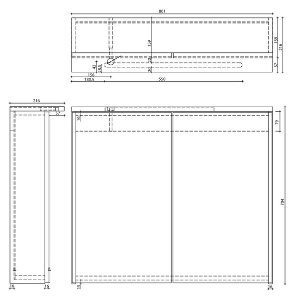 Aqualine Aqualine, KAWA STRIP Galérka s LED osvetlením 80x70x22cm, dub emporio, WGL38S