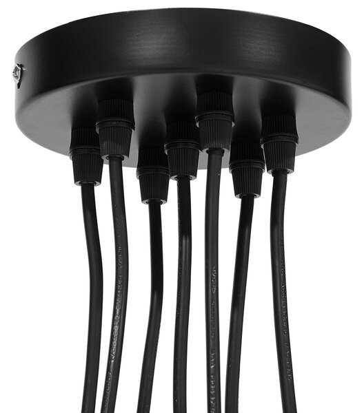 Závesná lampa čierna kovová na 7 žiaroviek okrúhle tienidlá na strop moderný štýl obývačka kuchyňa
