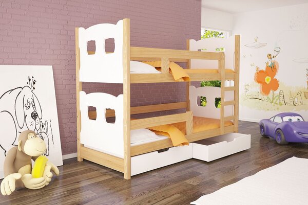 Poschodová posteľ s úložným priestorom KALA 1 - 75x180, borovica / biela