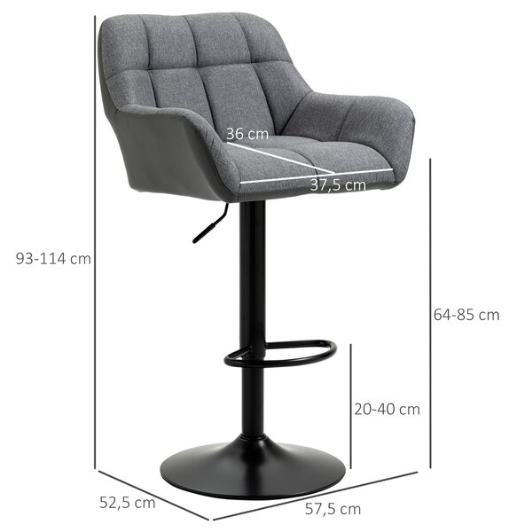 HOMCOM Barová stolička s operadlom a podnožkou 57,5 x 52,5 x 93-114 cm sivá 2 ks
