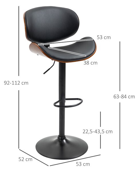 HOMCOM Barová otočná stolička s podnožkou 53 x 52 x 92-112 cm čierna 2 ks