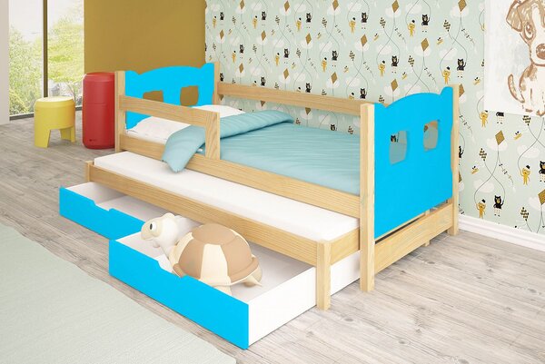 Detská posteľ s prístelkou KALA 1 - 75x180, borovica / modrá