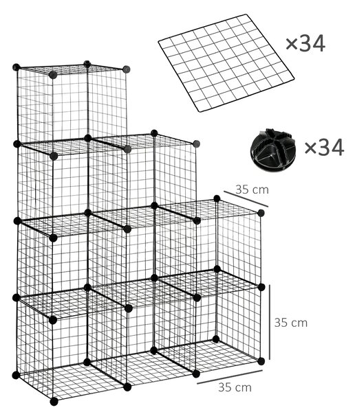 HOMCOM Oceľový drôtený regálový systém 9 priehradiek 35x35x35cm