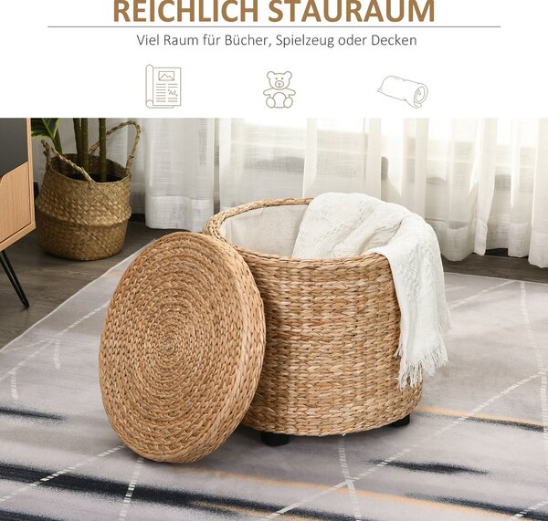 HOMCOM Stolička s úložným priestorom slama ratan 43x43cm