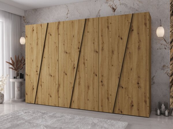 Mirjan24 Moderná skriňa Grelipt 300 cm, Farby: dub artisan / dub artisan + zlatá 5903211531941