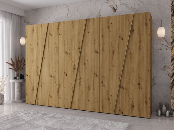 Mirjan24 Moderná skriňa Grelipt 300 cm, Farby: dub artisan / dub artisan + zlatá 5903211531941