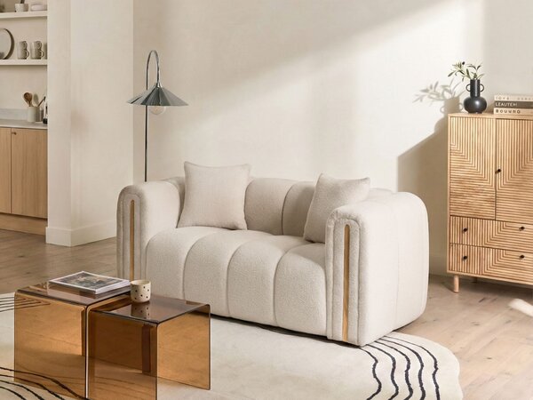 2-miestna pohovka béžová buklé čalúnenie zaoblený organický tvár moderný minimalistický štýl obývacia izba