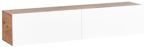 Závesná skrinka pod TV biela a hnedá 140 cm tv stolík na stenu minimalistický dizajn obývacia izba