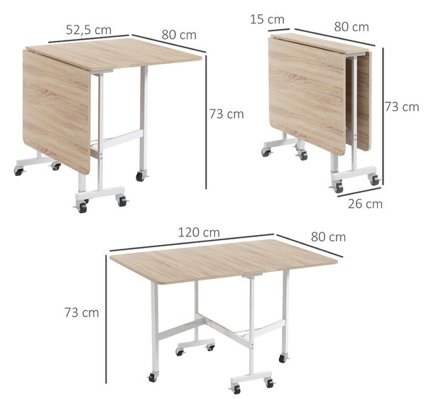 HOMCOM Rozkladací jedálenský stôl pre 4-6 osôb s kolieskami dub