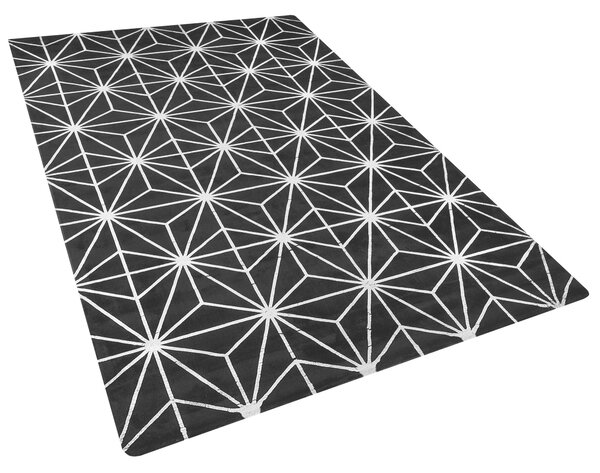 Koberec čierny strieborný viskóza bavlnený podklad 160 x 230 cm geometrický vzor ručne tkaný moderný glamour štýl obývačka spálňa