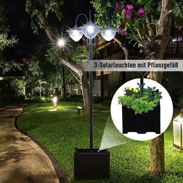 OUTSUNNY Solárna záhradná lampa s 3 hlavami a podstavcom na kvetináč, vodotesná, nerezová oceľ, 60x55x189cm| Aosom