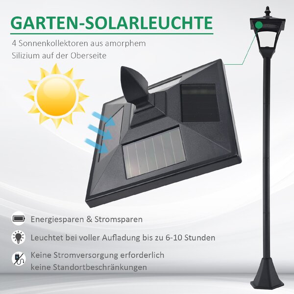 OUTSUNNY Solárna záhradná lampa LANTERN 18 x 18 x 160 cm čierna