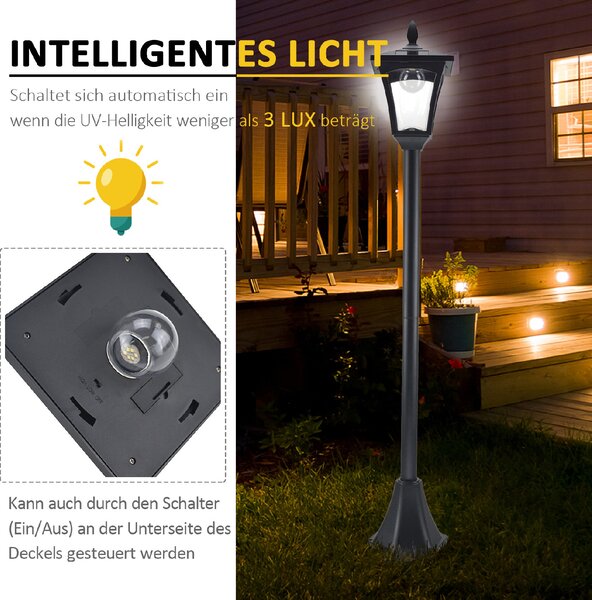 OUTSUNNY Solárna záhradná lampa LANTERN 18 x 18 x 160 cm čierna