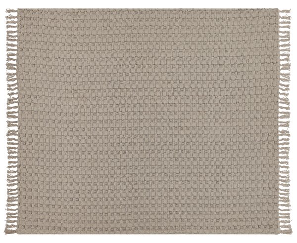 Prikrývka na posteľ sivobéžová bavlnená 200 x 220 cm deka so strapcami klasický dizajn spálňa