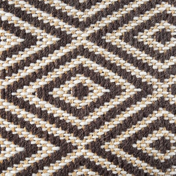 Puf taburetka vlnená béžová a hnedá geometrický vzor čalúnená boho štýl moderný dizajn obývacia izba