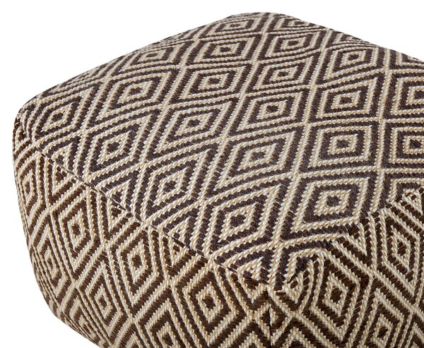 Puf taburetka vlnená béžová a hnedá geometrický vzor čalúnená boho štýl moderný dizajn obývacia izba