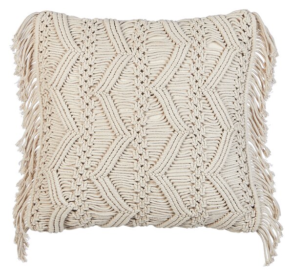 Sada 2 dekoratívnych vankúšov béžová bavlnená makramé 45 x 45 cm so strapcami boho retro bytové doplnky