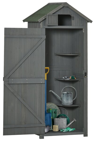 OUTSUNNY Záhradný box na náradie s policami drevený 77 x 54 x 179 cm sivý