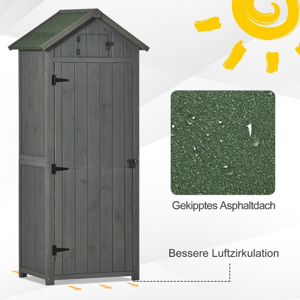 OUTSUNNY Záhradný box na náradie s policami drevený 77 x 54 x 179 cm sivý