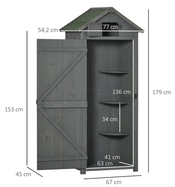 OUTSUNNY Záhradný box na náradie s policami drevený 77 x 54 x 179 cm sivý