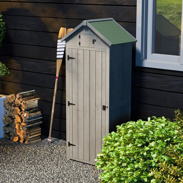 OUTSUNNY Záhradný box na náradie s policami drevený 77 x 54 x 179 cm sivý