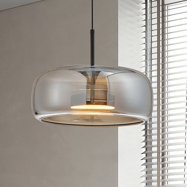 LED závesné svietidlo Deco, dymovo šedá/čierna, Ø 33 cm, sklo, Hliník / sivá / zinok, Obývacia izba / jedáleň, Sklo, Závesné svietidlo