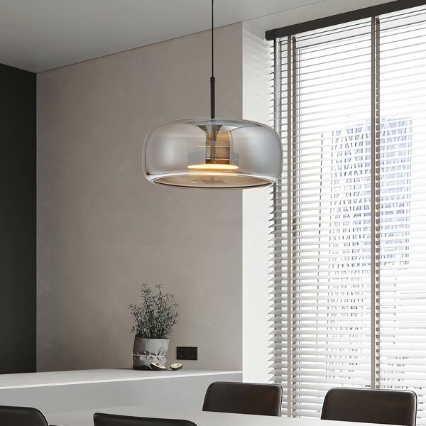 LED závesné svietidlo Deco, dymovo šedá/čierna, Ø 33 cm, sklo, Hliník / sivá / zinok, Obývacia izba / jedáleň, Sklo, Závesné svietidlo