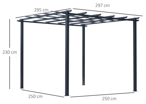 OUTSUNNY Kovová voľne stojaca záhradná pergola 250 x 230 x 250 cm čierna