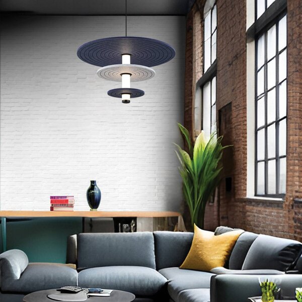 LED závesné svietidlo Azul, výška 31 cm, modrá/sivá/čierna, plsť, Hliník / sivá / zinok, Obývacia izba / jedáleň, Plast