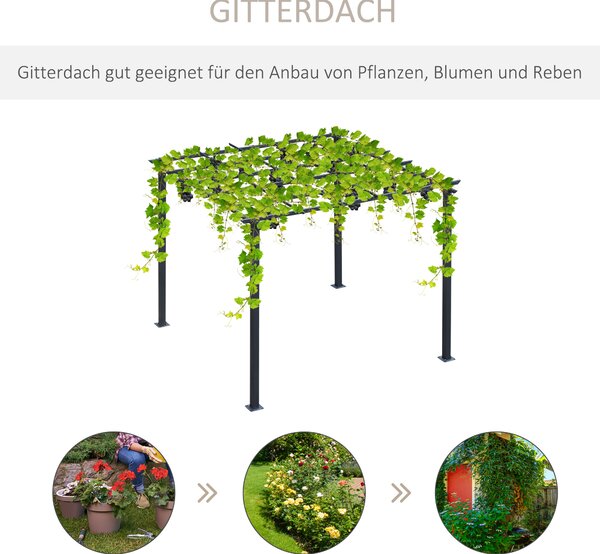 OUTSUNNY Kovová voľne stojaca záhradná pergola 250 x 230 x 250 cm čierna