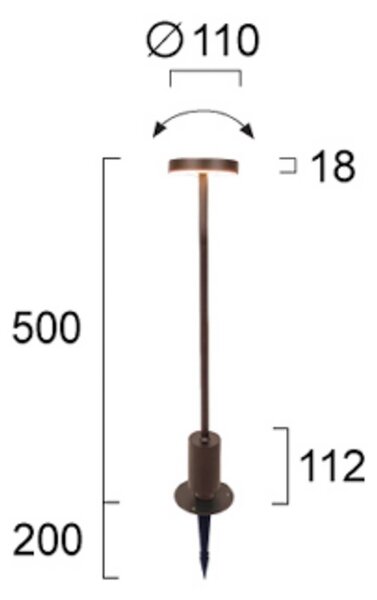 Viokef LED lampa s päticou Tango hrdzavohnedá, výška 50 cm kov, zemný kolík, Hnedá / hrdzavá, Hliník, Moderný, Vonkajčie stĺpové osvetlenie