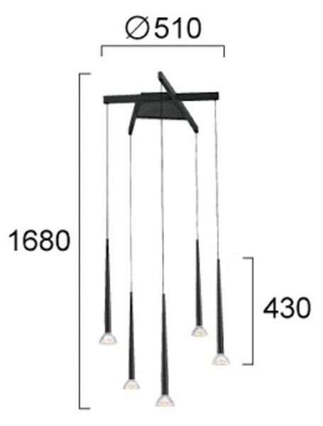 LED závesné svietidlo Rina, čierna/číra, Ø 51 cm, kov, 5-pl., Čierna, Obývacia izba / jedáleň, kov, Moderný, Závesné svietidlo