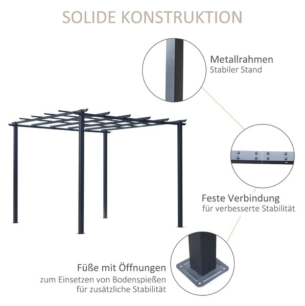 OUTSUNNY Kovová voľne stojaca záhradná pergola 250 x 230 x 250 cm čierna