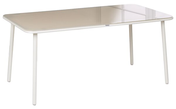 Záhradný jedálenský stôl svetlobéžový oceľový rám doska z tvrdeného skla 160 x 90 cm pre 6 osôb odolné voči UV a vode